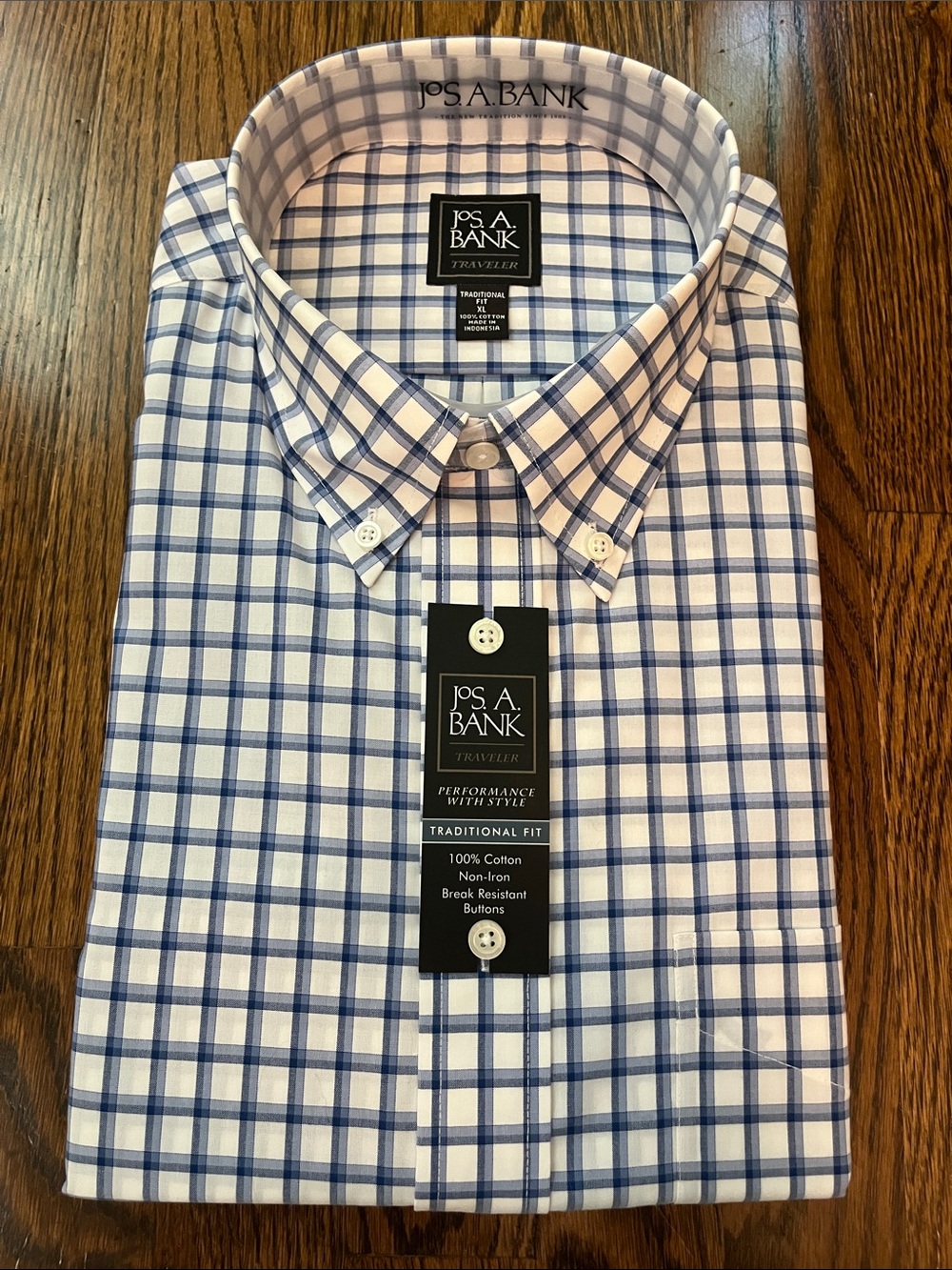 Jos. A. Bank White and Blue Windowpane Dress Shirt